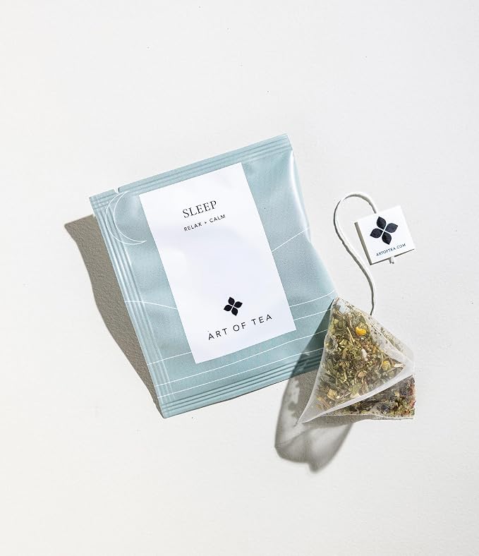 Art of Tea Sleep Tea Bags, 12 Pyramid Sachets, Herbal Tea, Chamomile Lavender Caffeine Free Tea, Relaxing Sleep Tea for Nighttime Wind Down