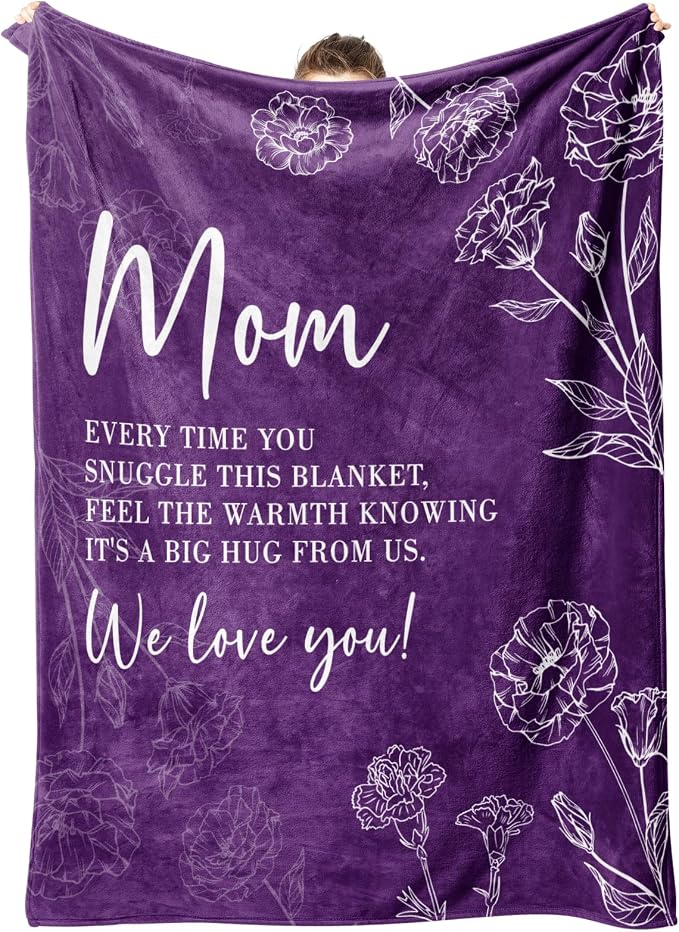 GiltGlimmer Mom Birthday Gifts, Mom Floral Blanket Purple, 60" x 50" | Gifts for Moms from Daughter Son, We Love You Present for Mother Mommy Christmas Mothers Day