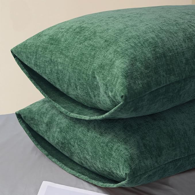 CaliTime Decorative Standard Throw Pillow Covers 26 X 20 Inches Dark Green | Pack of 2, Cozy Chenille Cushion Cases for Sofa Bed Living Room Farmhouse Home