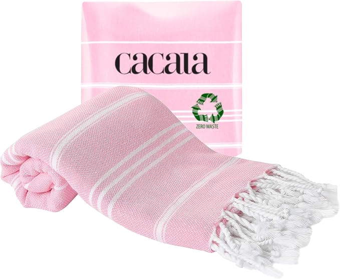 Cacala 100% Turkish Cotton Kitchen Tea Towels, Highly Absorbent Luxury Soft Quick Drying Dish Towel with Hanging Loop for Gym, Yoga, Bath, Sports, Cleaning and Kitchen (23 x 36), Sugar Pink