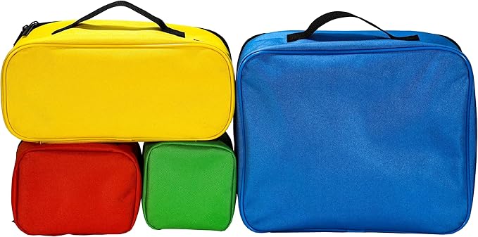 4-piece Kids Toy Storage Organizer Set Bag for Lego Building Bricks with See Through Clear TPU Top, Small Toy Packing Cube Bags, Clean Up Container case(blank pattern)