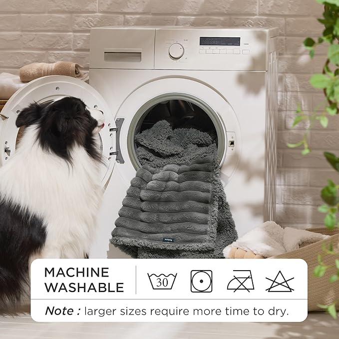 Bedsure ComfyFleece™ Waterproof Dog Blankets for Large Dogs - Soft Pet Cat Blanket Corduroy Fleece for Couch Protector Washable, Cozy Calming Reversible Furniture Protection,40"x50", Warm Grey