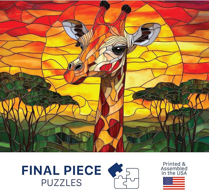 Sunset Giraffe #10 – 1000 Piece Jigsaw Puzzle for Adults | Premium European Blue Board | Satin Low-Glare Finish | Ribbon Cut | Bonus Poster | Display-Worthy Box | Printed in USA | Final Piece Puzzles
