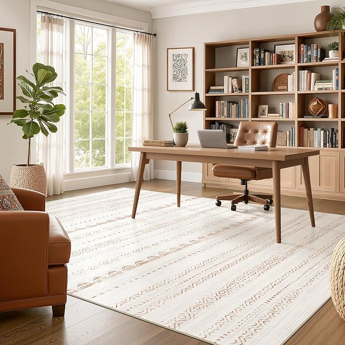 Nakagishi Boho 5x8 Area Rug Living Room Rugs Machine Washable Brown | Soft, Pet & Kid Friendly, Carpet for Living Room/Bedroom/Office/Kitchen/Nursery, Daily Home Decor Stain Resistant Moroccan