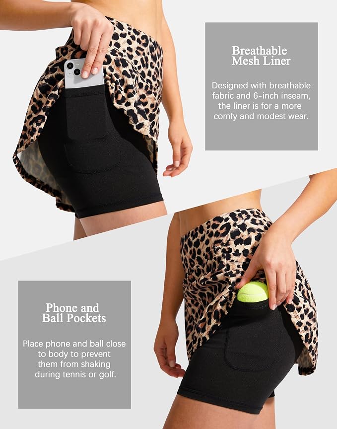 19" Ruffled Golf Skirts for Women | 3 Zipper Pockets, Knee Length, High Waisted, Long Skorts for Athletic, Casual, Tennis, Pickleball