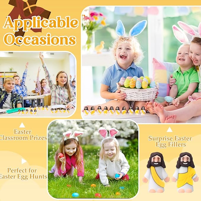 Bememo 300 Pcs Little Jesus Figures Bulk Original Design Mini Pocket Jesus Toys Rubber Figurine to Hide and Seek Religious Party Favors Sunday School Craft Baptism Gifts(Yellow)