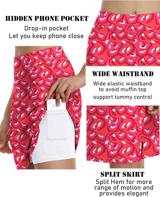 COOrun Women's 20" Knee Length Skirts High Waisted Golf Skorts with Pockets | Soft, Quick Dry, Split Hem, Built-in Shorts, A-line, Modest Skirts, for Golf Athletic Tennis Work Casual