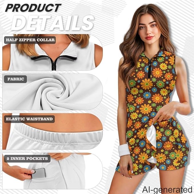 Golf Dress Tennis Dresses for Women with Built in Shorts and Pockets Sleeveless Athletic Dress Workout Dress