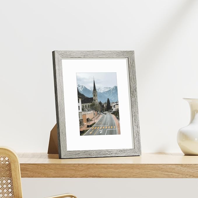 Vittanly 8x10 Picture Frames Set of 9, Shatter Resistant Plexiglass, Display 5x7 Pictures with Mat or 8x10 without Mat, Photo Frames for Wall or Tabletop, Engineered Wood, Grey | Display Pictures 5x7 with Mat or 8x10 without Mat, Small Photo Frames, En...