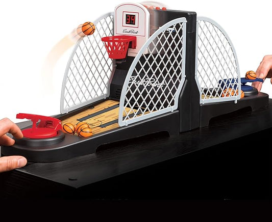EastPoint Tabletop Movin Hoops Arcade Basketball Hoop - Black & Red 2-Player - Built-In LED Scoreboard & Basketball Gifts - Spring-Loaded Launchers for Boys Toys Age 5-10, Durable Plastic Construction