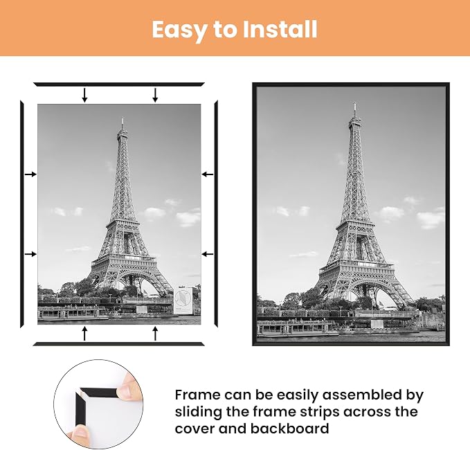 upsimples 24x32 Poster Frame, Easy Slide-In Assembly, Black, 3 Pack | Gallery Wall 24 x 32 Picture Frames Set for Family, Wedding, Christmas, Easy to Change Photos