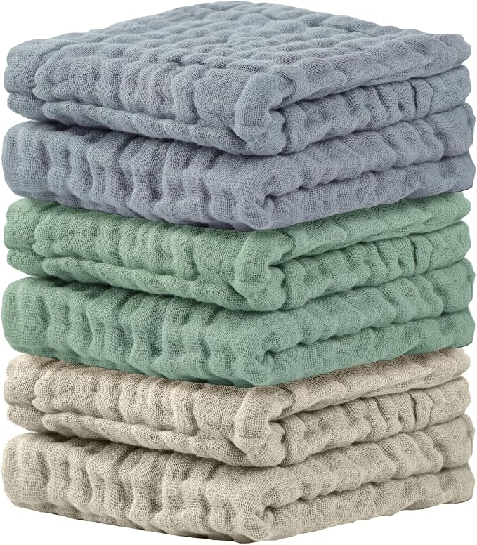 Cuddle Campus Baby Washcloths 6 Packs, Muslin Washcloths Baby,Cotton Burp Cloths, Extra Absorbent and Soft Wash Clothes for Newborns, 12x12 Inches