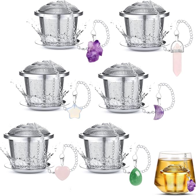 Vesici 6 Sets Loose Leaf Tea Infusers Stainless Steel Steeper Ball for Loose Tea Holder Mesh Strainer Filters with Drip Trays and Pendant