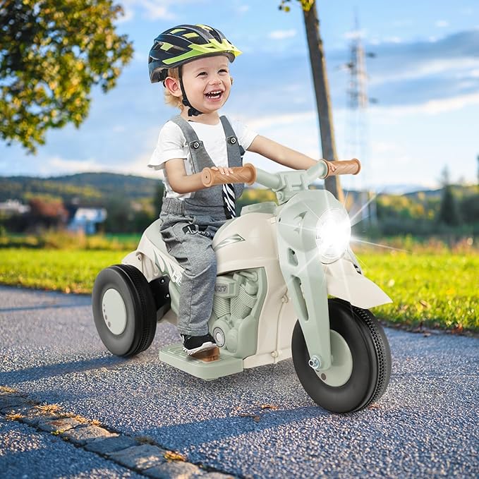 Honey Joy Ride On Motorcycle,6V Toddler Motorcycle with Bubble Maker,LED Light,Music,Foot Pedal,Forward/Backward,3-Wheel Battery Powered Electric Motorcycle for Kids,Gift for Boys Girls (Beige)