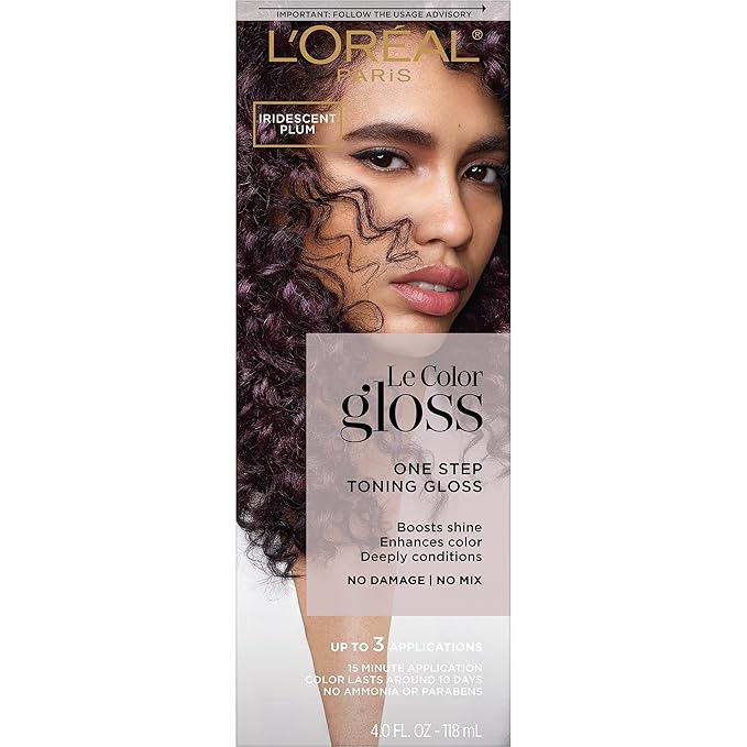 L’Oréal Paris Le Color Gloss One Step In-Shower Toning Hair Gloss, Neutralizes Brass, Conditions & Boosts Shine, Iridescent Plum Purple, 4 Ounce