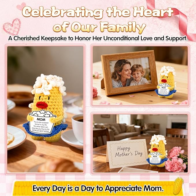 You're The Sweetest Kernel Mom Gift - Handmade Crochet Corn Plushie for Mother's Day Birthday, Unique Sentimental Present from Daughter Son, Cute Desk Decor for Mom
