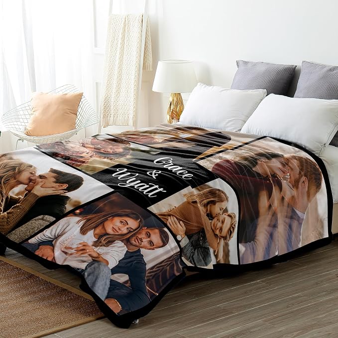 SHIPS NEXT DAY Custom Blanket with Picture Text Personalized Throws Blanket with Photos Customize Blanket Customizable Blankets Customized Gifts for Mom Dad Couple Girlfriend Boyfriend Wife Husband