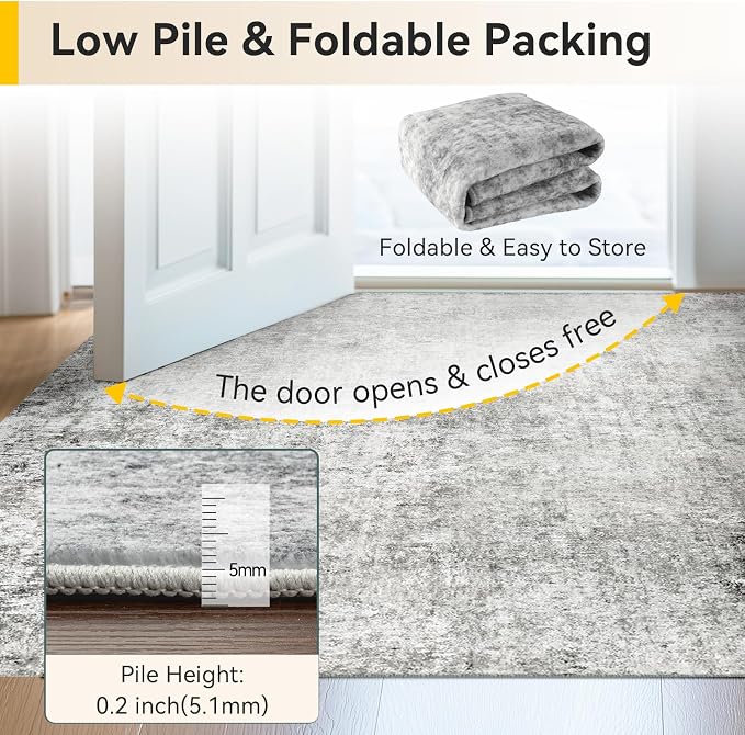 RELEANY Washable Area Rugs 8ft Non-Slip Modern Abstract Soft for Living Room Entryway Bedroom Kitchen, Print Pattern, Gray White Grey