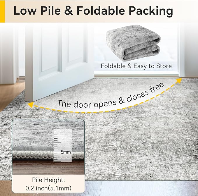 RELEANY Washable Area Rugs 6'x8' Non-Slip Modern Abstract Soft for Living Room Entryway Bedroom Kitchen, Print Pattern, Gray White Grey