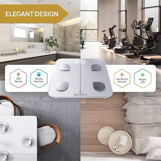 INEVIFIT Smart Body Fat Scale, Highly Accurate Bluetooth Digital Bathroom Body Composition Analyzer, Measures Weight, Body Fat, Water, Muscle, Visceral Fat & Bone Mass for Unlimited Users