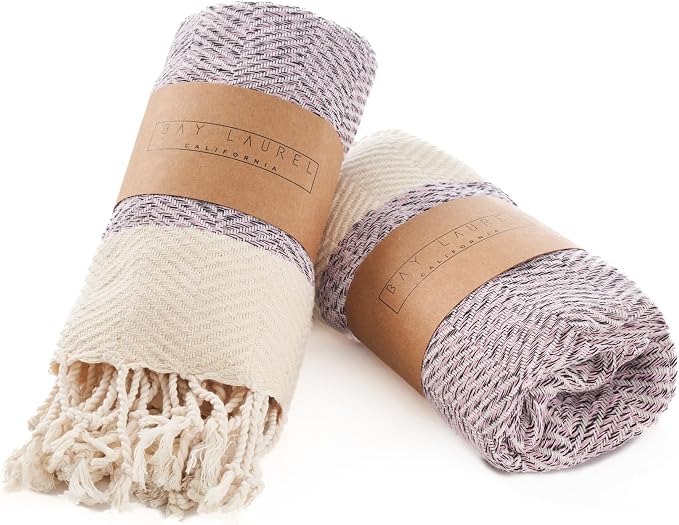 BAY LAUREL Turkish Hand Towel – Pack of 2 | Soft & Absorbent Decorative Towels for Bathroom, Hand, Face, Hair, Gym, Yoga, SPA, Kitchen & Tea | Boho Decor(Blush Pink, Herringbone 15x26 Inches(Set of 2)