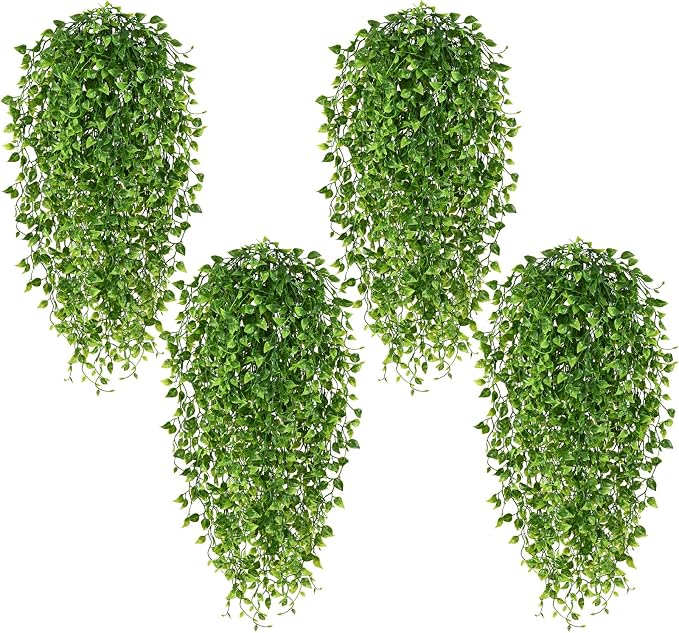 Waipfaru 4Pcs Artificial Hanging Plants, Fake Vines Boston Ivy | Fake Hanging Plants UV Resistant Ivy Artificial Plants Faux Plants Indoor Living Room Boho Wall Porch Shelf Decor