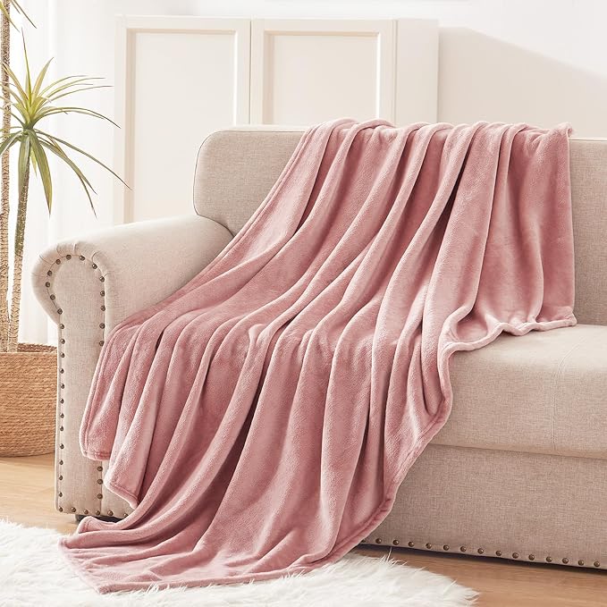 Exclusivo Mezcla Soft Fleece Blanket Queen Size for Bed, Dusty Pink | 90x90 Inches, Double-Sided Brushed Flannel, Lightweight Plush Cozy Blanket for Home Decor, All Season, Machine Washable