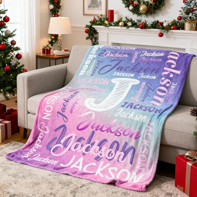 Ships Next Day, Custom Name Blanket for Kids Adults, Personalized Baby Blanket with Name for Girls Boys, Personalized Christmas Birthday Gifts for Kids Women Mom