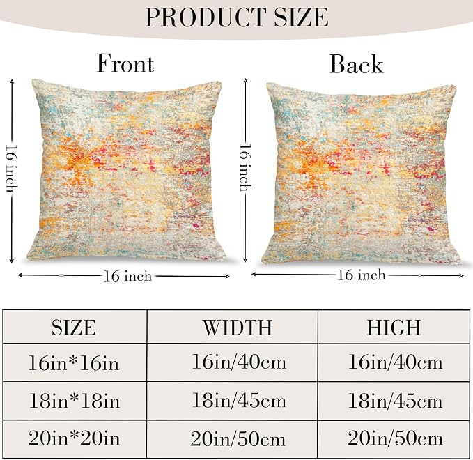 Boho Floral Throw Pillow Covers 16x16 inch Set of 2,Cream Boho Rug Geometric Floral Pattern Decor Double Sided Pattern Cushion Cover Soft Pillow Case Living Sofa Room Bed Square Pillow Cover