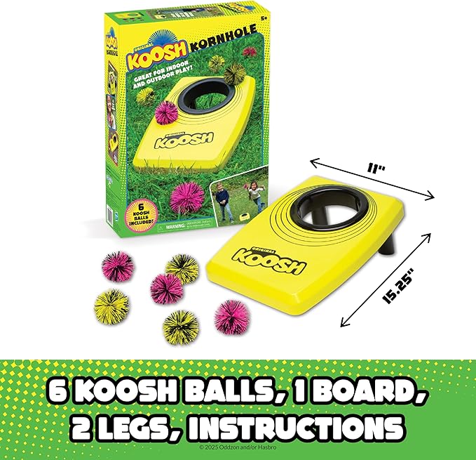 Koosh Kornhole, Cornhole Set for Kids - Outdoor Toys for Boys and Girls, Perfect for Beginners, Preschool Toys, Easy Storage, 1 Kornhole Board, 6 Koosh Balls Included, Ages 5+