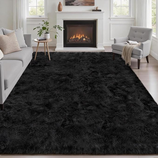 6x9 Area Rugs for Living Room Bedroom: Ultra Soft Fluffy Shag Rug Upgrade Non-Slip Non-Shedding Large Fuzzy Plush Carpet Indoor Floor Carpets for Kids Room Playroom Nursery Dorms Home Decor Black