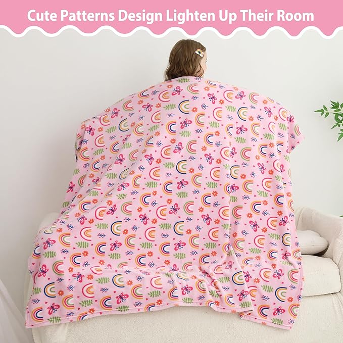 Softan Kids Throw Blanket for Girls & Boys, Warm Soft Toddler Flannel Blankets for Sofa Couch Bed， Cozy Fuzzy Plush Flannel Kids Throw Blanket for Daycare & School - Colorful Rainbow 50x60 inches