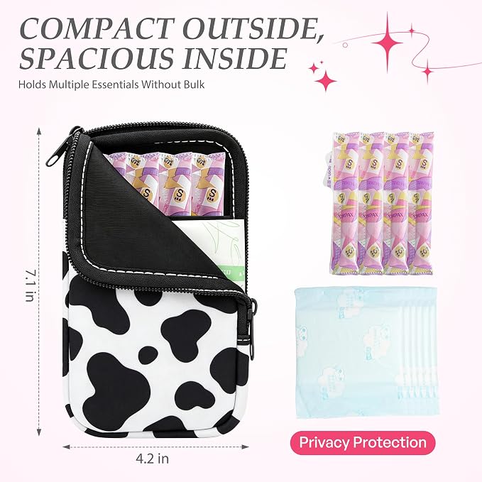 KJQJLY 2 Pack Portable Tampon Organizer Bag Tampon Holder & Storage Case with Zipper for Travel, Discreet Period Bag for Purse, Waterproof Feminine Products Pouch for Women (Animal Pattern)