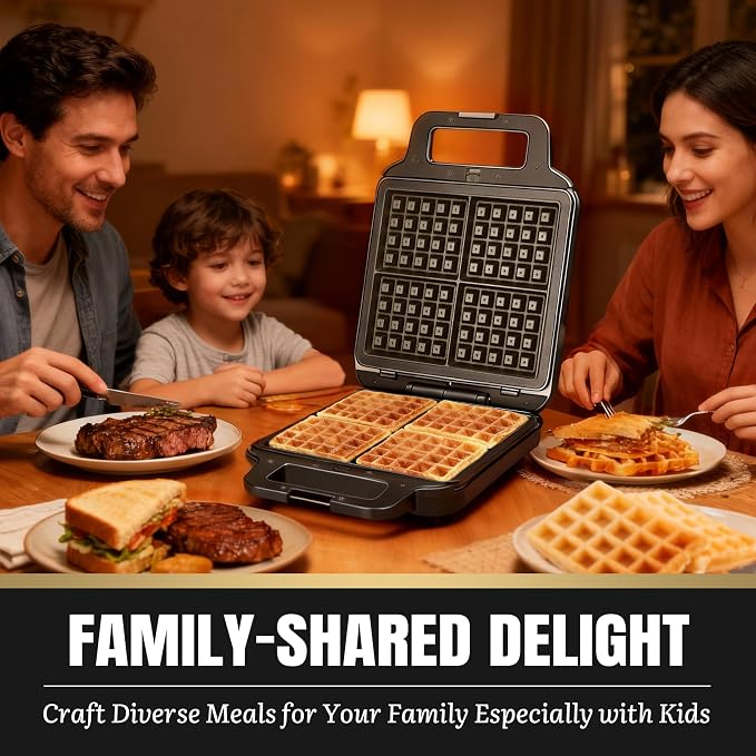 FineMade Belgian Waffle Maker with Removable Plates, Waflera Electrica, Large Waffle Iron, 3 in 1 Panini Grill Press Breakfast Sandwich Maker, Electric Griddle, Grilled Cheese Maker, Breakfast Station