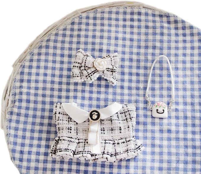 17cm Doll Clothes Set and Accessories Suit,(NO Doll) 3-Piece Set, Outfits for Clothes Set, Dolls Keychain Accessories, Includes Dress, Matching Hair Bow, Bags(White)