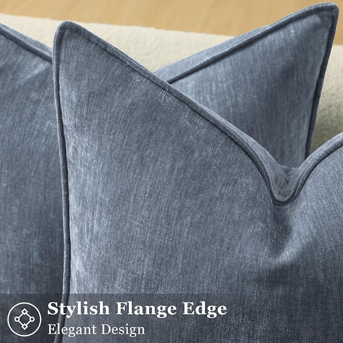 decorUhome Chenille Haze Blue Velvet Throw Pillow Covers 18x18 Set of 2 | Fall Soft Couch Decorative Modern Farmhouse Pillow Cases with Elegant Design for Sofa Bed Living Room Home Decor
