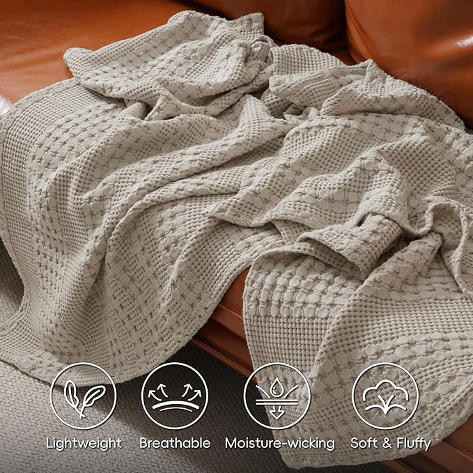 PHF 100% Cotton Waffle Blanket Oversized King 120"x120", Lightweight Breathable Extra Large 10'x10' Blankets for Bed, Giant Big Luxury Aesthetic Woven Bedding for Home Decor, Pearl Gray