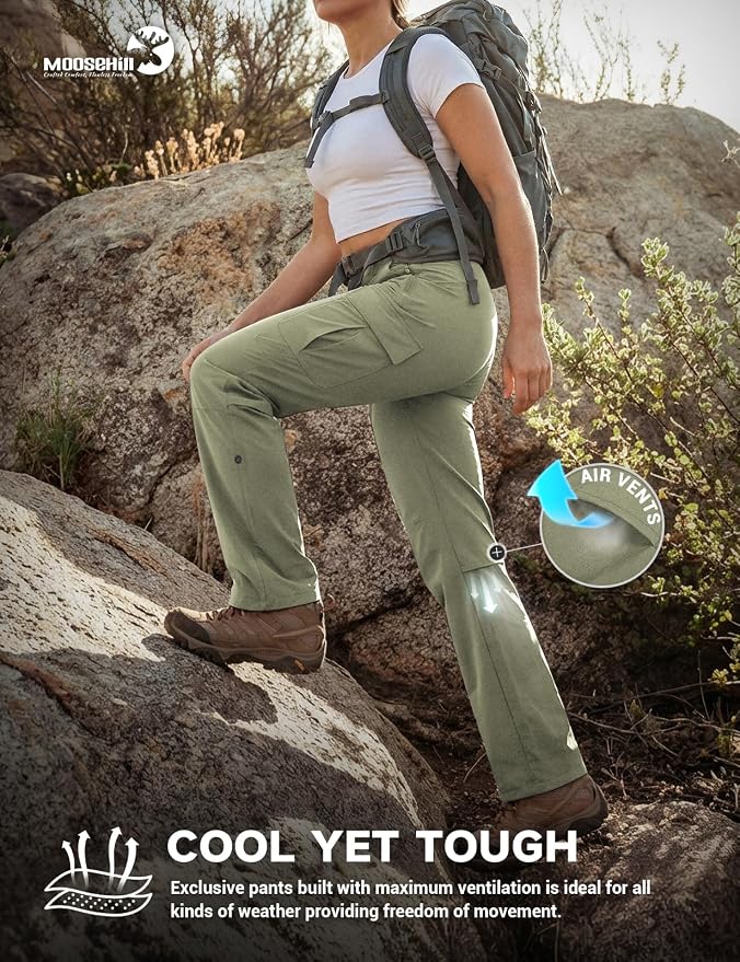 Moosehill Women's Hiking Pants Lightweight Quick Dry Water Resistant Cargo Travel Work Summer Pants for All Seasons
