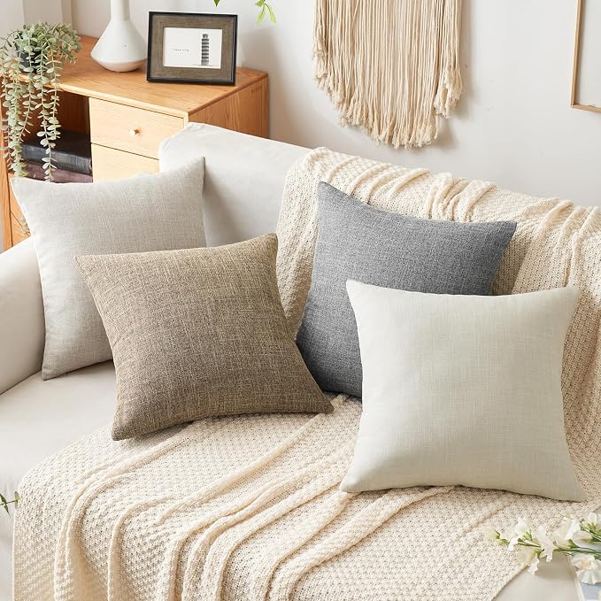 MIULEE Pack of 2 Decorative Linen Burlap Pillow Covers Farmhouse Boho Accent Pillowcases for Sofa Car Couch Bedroom Living Room Decor 18x18 Inch Greyish White