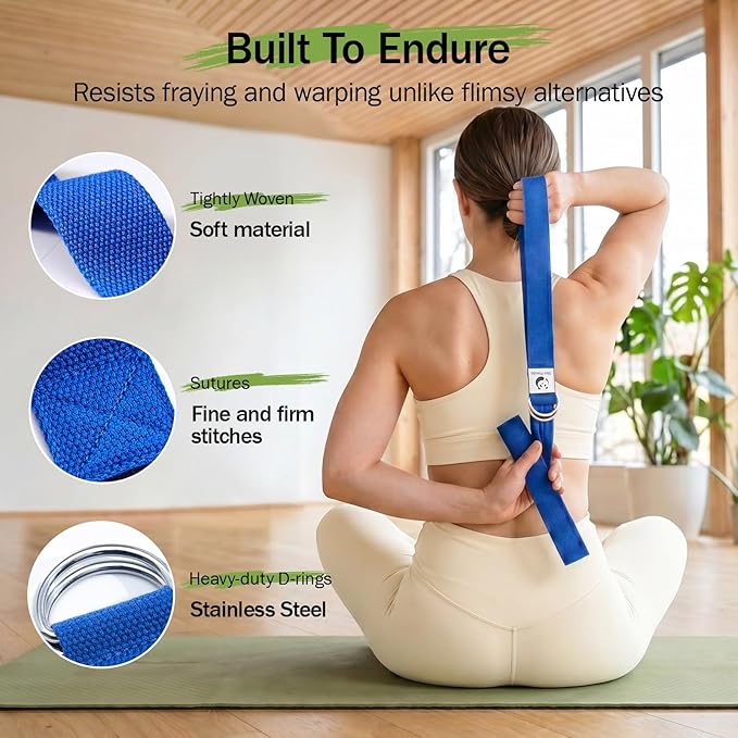 Slim Panda Yoga Strap for Stretching,Cotton Yoga Strap with Adjustable D-Ring Buckle,Non-Elastic Yoga Belt for Pilates,Gym Workouts,Physical Therapy,Improve Flexibility