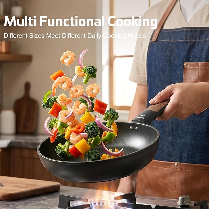 Non Stick Frying Pan Skillet, Titanium Coating Fry Pan Egg Pan Omelet Pan Nonstick, Healthy Induction Cookware Chef's Pan, PFAS PFOA & PTFE Free (9.5 Inch)