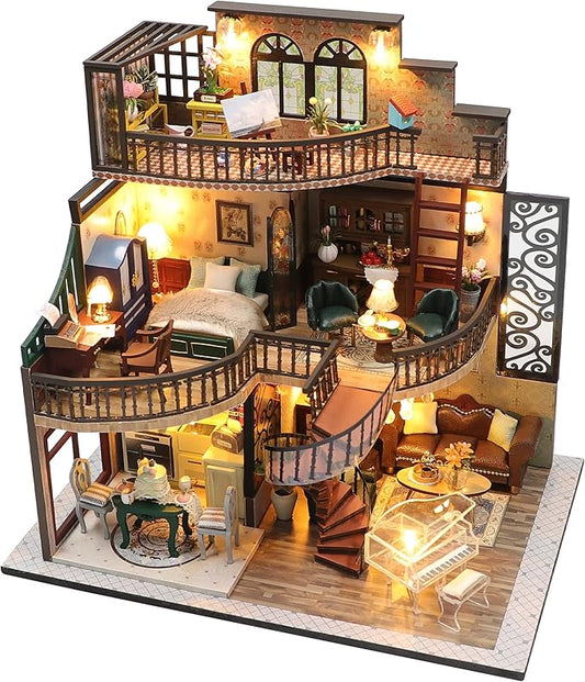 RHZN Miniature House Kit, Dollhouse Kit, Miniature Kit, DIY Mini House Building Kit for Adult, Victorian