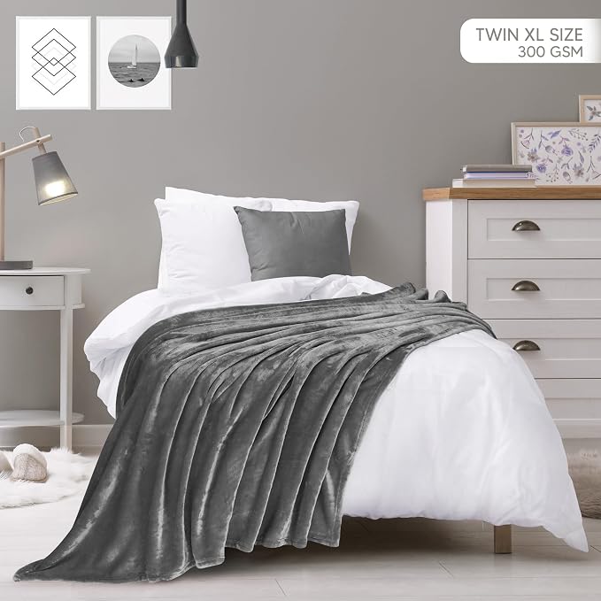 Utopia Bedding Ultra Soft Fleece Bed Blanket Twin XL Size Grey (90x76 Inch) | College Dorm Room Essentials for Girls and Guys, Microfiber Plush Warm Lightweight Breathable Cozy Blanket Anti-Static