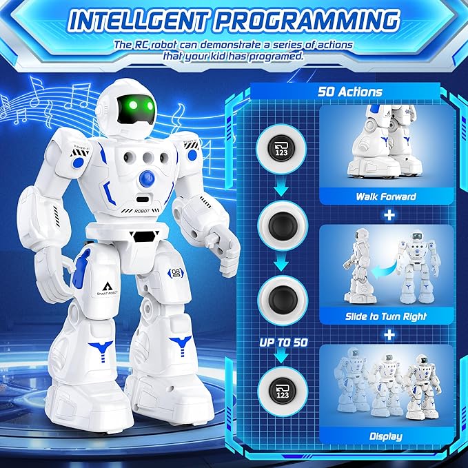 Robot Toys for Kids 3-5, Programmable Remote Control Robot with Walking, Sliding, Singing and Dancing, RC Gesture Sensing Control Smart Robots for Age 3-12 Kids Christmas Birthday