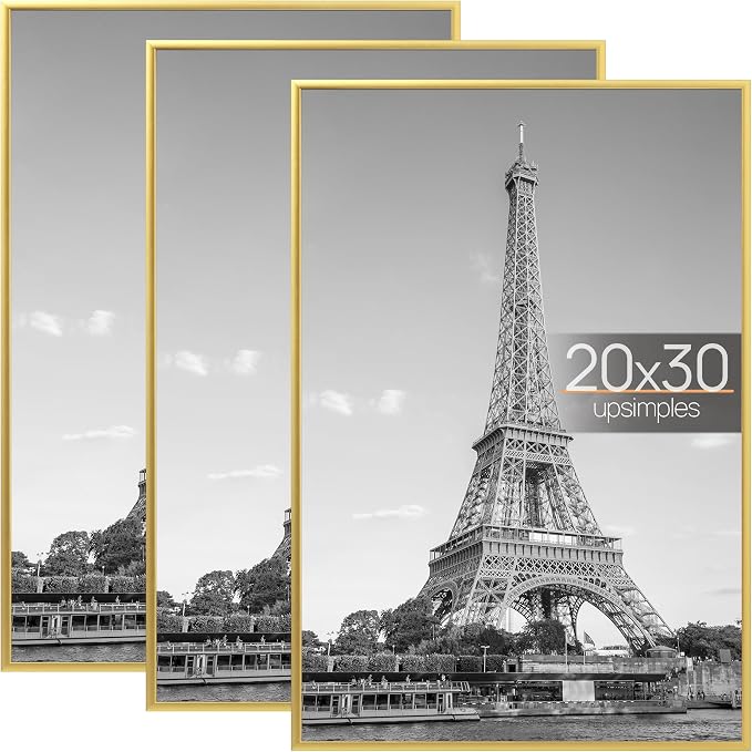 upsimples 20x30 Poster Frame, Easy Slide-In Assembly, Gold, 3 Pack | Gallery Wall 20 x 30 Picture Frames Set for Family, Wedding, Christmas, Easy to Change Photos