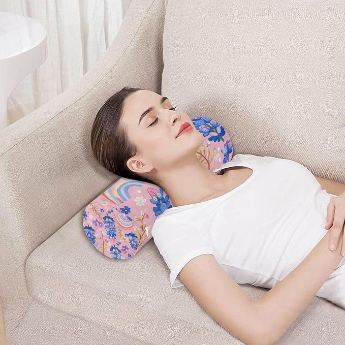 Pink Bluebonnet Polka Dots and Rainbows Neck Roll Pillow Bolster Round Health Memory Foam Long Cervical Cylinder Pillows with Removable Washable Cover for Body Bed Legs Back Yoga