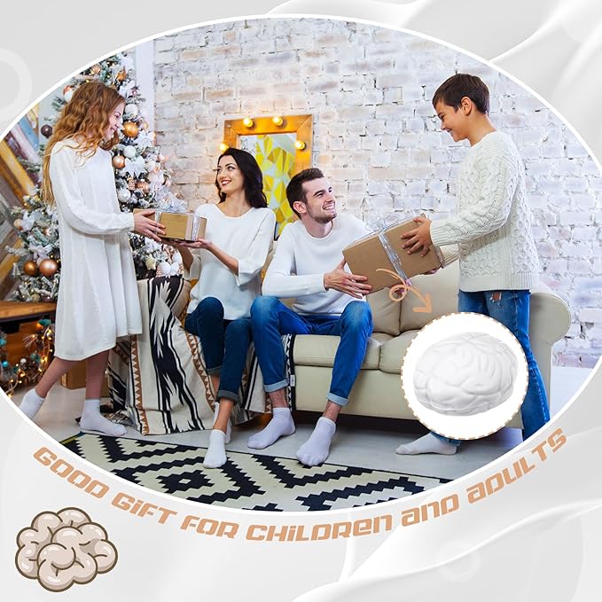 Jenaai Brain Stress Ball Halloween Squeeze Toy 2.76 Inch PU Hand Muscle Exercise Pressure Ball Funny Stress Relief Toy for Adults Improving Grip Strength Release Pressure(White)