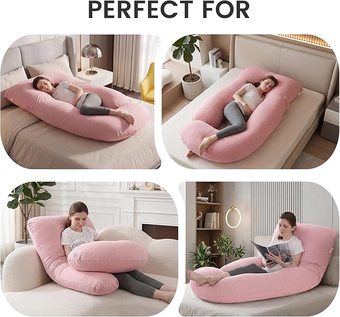 Jcickt Pregnancy Pillow for Sleeping,59 inch Maternity Pillow with Removable Washable Cover,J-Shaped Cooling Full Body Pregnant Pillow -Support for Backs,Legs, Belly, HIPS, Improve Sleep-Pink