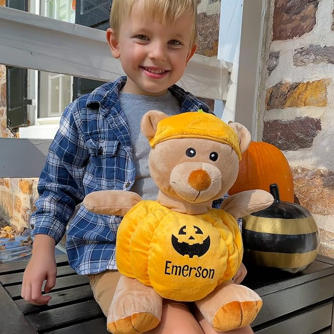 Let's Make Memories Personalized Halloween Teddy Bear - Stuffed Animal - Bear in Pumpkin Costume Toy - Customize Name