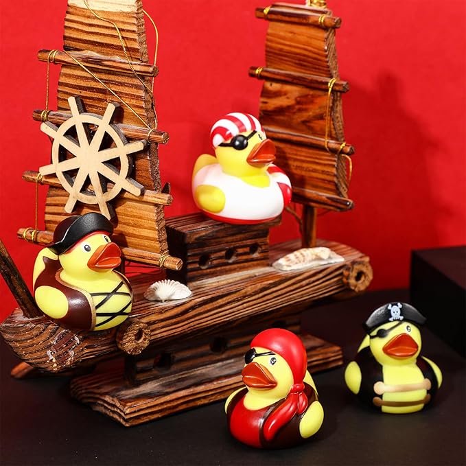 Lewtemi 48 Pcs 2 Inch Mini Pirate Rubber Ducks Cruise Ducks for Hiding with Tags Cute Yellow Decor Bathtub Pool Pirate Party Favors for Carnival Supplies Birthday Party Favor Gifts